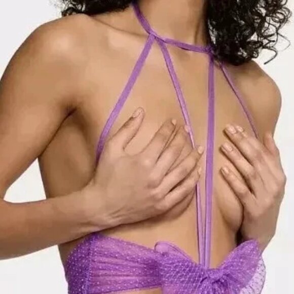 S Victoria's Secret Bow Mesh Open-Cup Crotchless Playsuit Very Sexy Teddy Bodysu - Picture 2 of 2